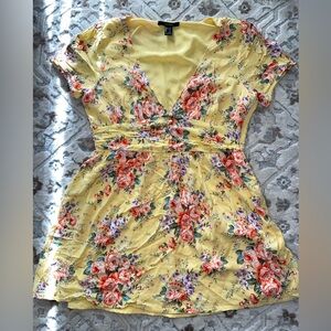 Forever 21 Yellow Short Dress with Rose Design